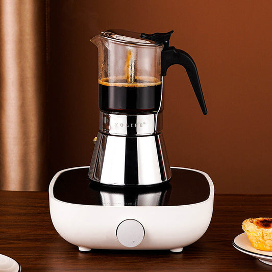 Household Convenient Glass Stainless Steel Coffee Mocha Pot