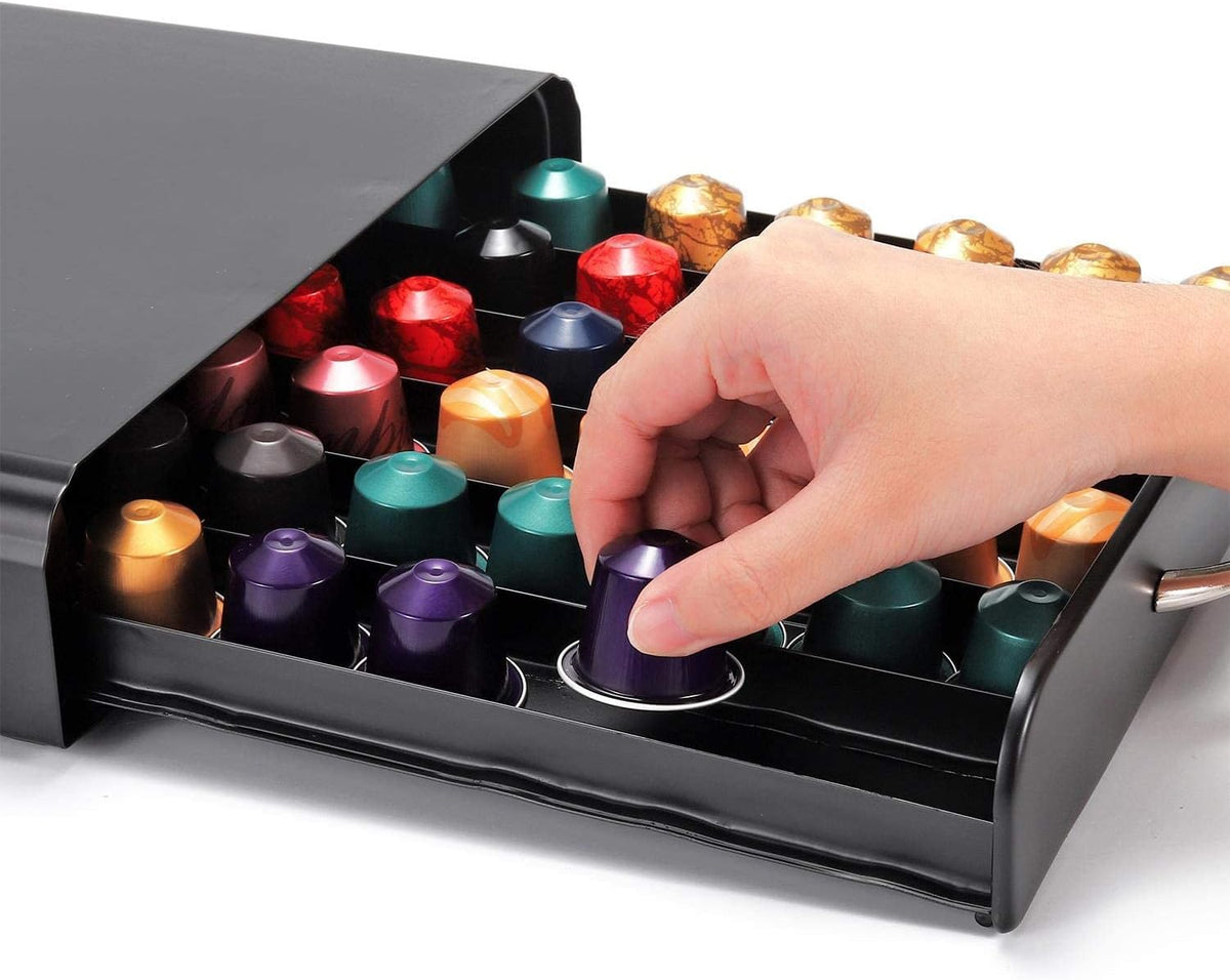 CARLA HOME Coffee Pods Holder Storage Drawer Compatible with 60 Nespresso Pods for Kitchen Storage & Organisation, Nespresso Pod Holder Coffee Machine for Home Storage (Black)