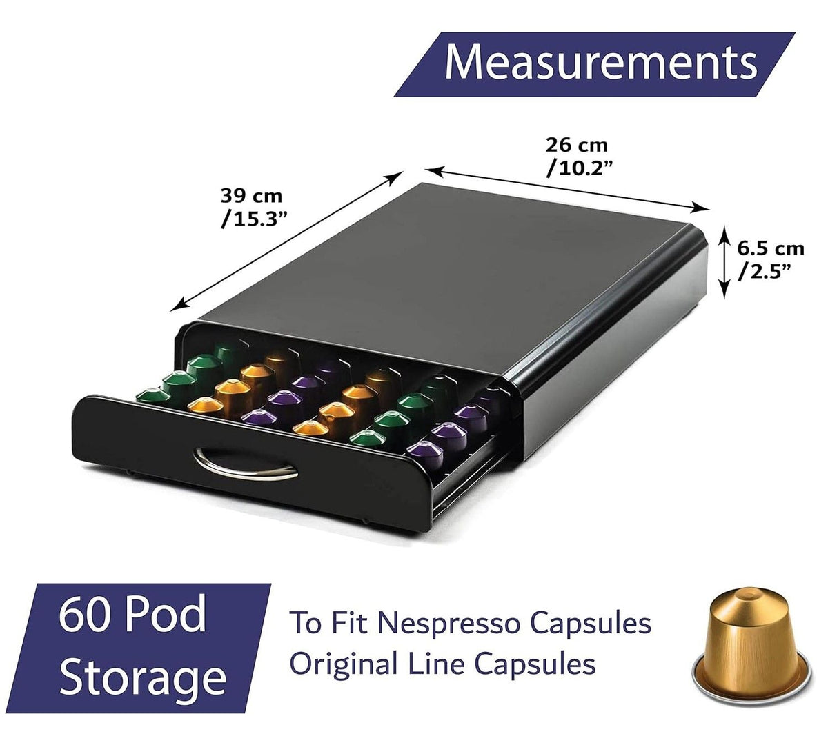 CARLA HOME Coffee Pods Holder Storage Drawer Compatible with 60 Nespresso Pods for Kitchen Storage & Organisation, Nespresso Pod Holder Coffee Machine for Home Storage (Black)