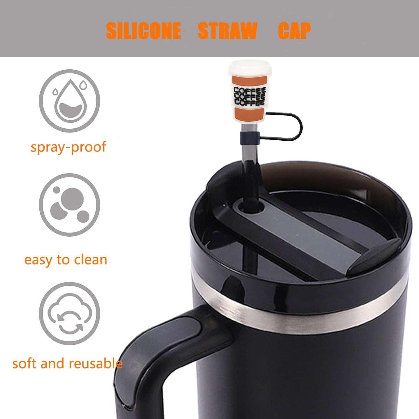 0.4 inch/10mm Silicone Straw Cap for Stanley Cup,Straw Covers,Cute Coffee Straw Toppers for 20&30&40 Oz Glass (Coffee A-6PCS)