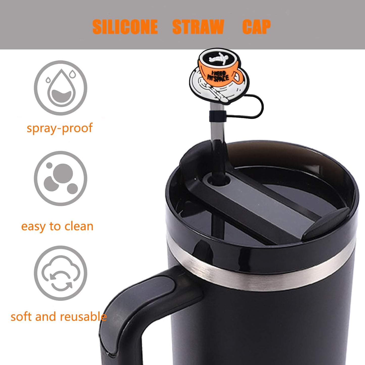 0.4 inch/10mm Silicone Straw Cap for Stanley Cup,Straw Covers,Cute Coffee Straw Toppers for 20&30&40 Oz Glass (Coffee A-6PCS)