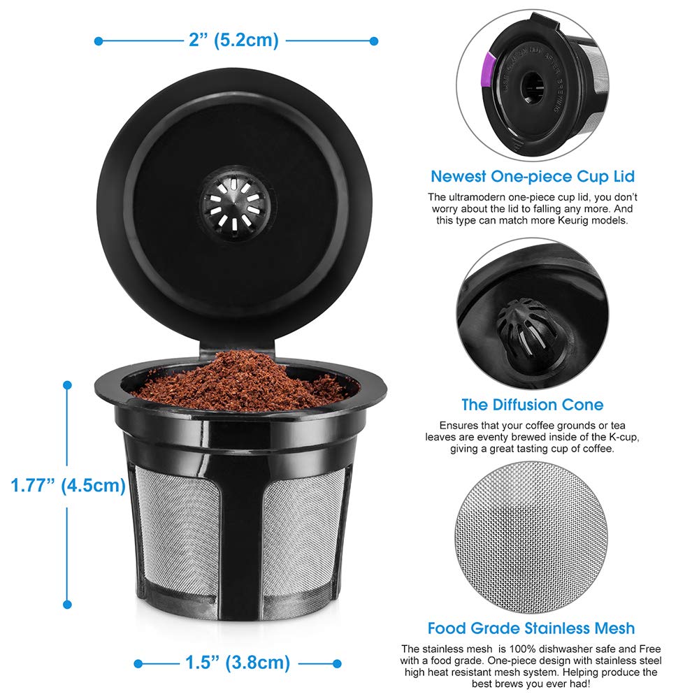 Reusable K Cups, Universal Fit Reusable Coffee Filters with Food Grade Stainless Steel Mesh Eco-Friendly Coffee Pods, for 1.0 and 2.0 Brewers (4)