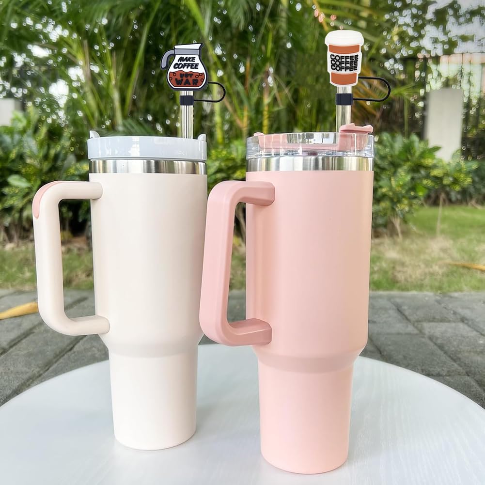 0.4 inch/10mm Silicone Straw Cap for Stanley Cup,Straw Covers,Cute Coffee Straw Toppers for 20&30&40 Oz Glass (Coffee A-6PCS)
