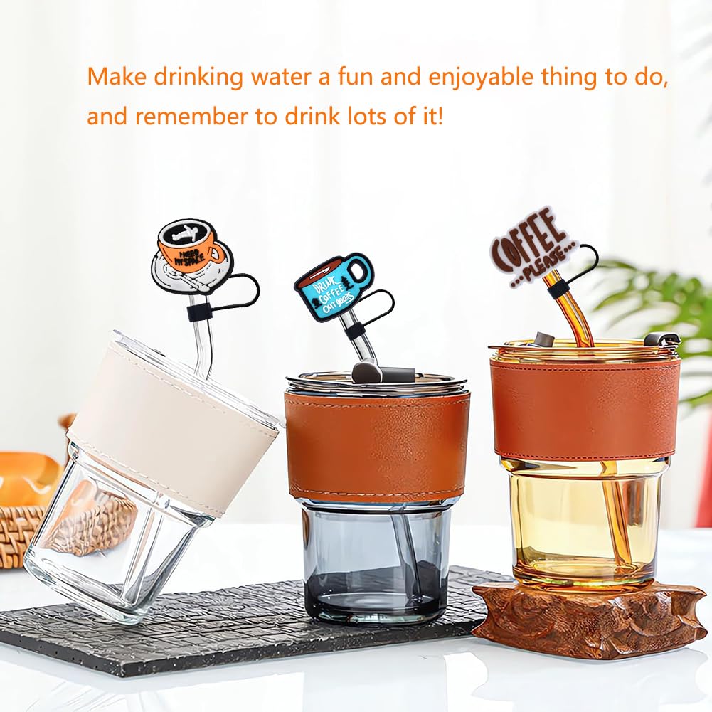 0.4 inch/10mm Silicone Straw Cap for Stanley Cup,Straw Covers,Cute Coffee Straw Toppers for 20&30&40 Oz Glass (Coffee A-6PCS)