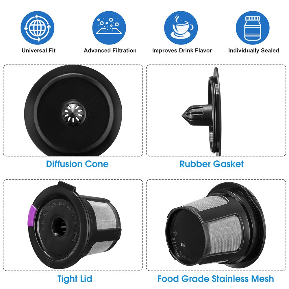 Reusable K Cups, Universal Fit Reusable Coffee Filters with Food Grade Stainless Steel Mesh Eco-Friendly Coffee Pods, for 1.0 and 2.0 Brewers (4)