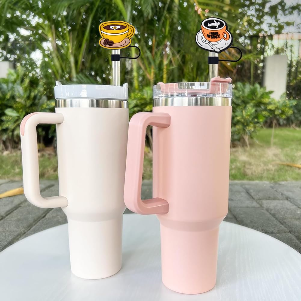 0.4 inch/10mm Silicone Straw Cap for Stanley Cup,Straw Covers,Cute Coffee Straw Toppers for 20&30&40 Oz Glass (Coffee A-6PCS)