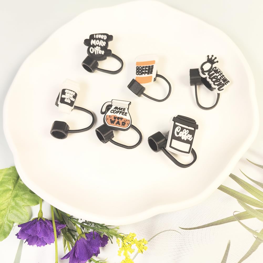 0.4 inch/10mm Silicone Straw Cap for Stanley Cup,Straw Covers,Cute Coffee Straw Toppers for 20&30&40 Oz Glass (Coffee A-6PCS)