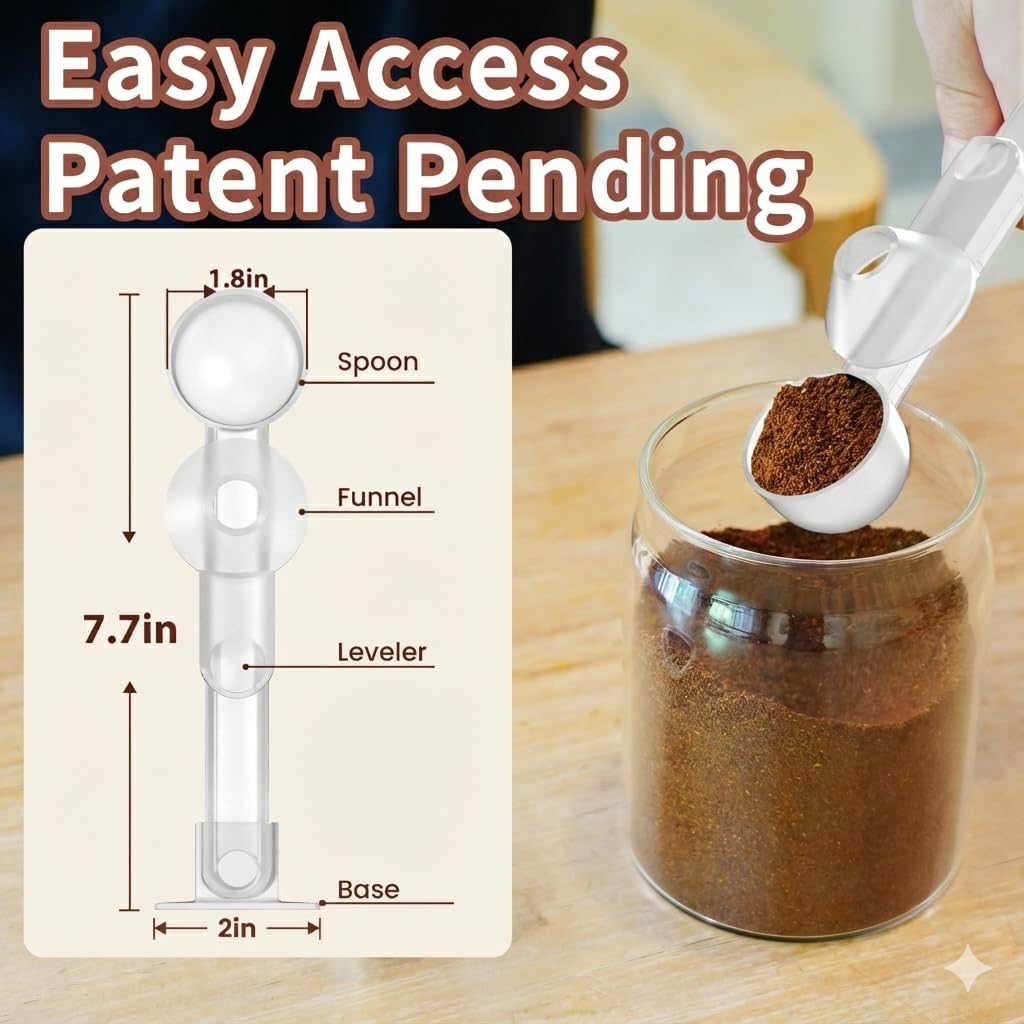 Coffee Scoop with Funnel for Ground Coffee, Protein Powder & Tea, for Reusable K Cup Refiller, 2TBSP Mess-Free, Funnel Design Prevents Spills (Black, 1-Pack)