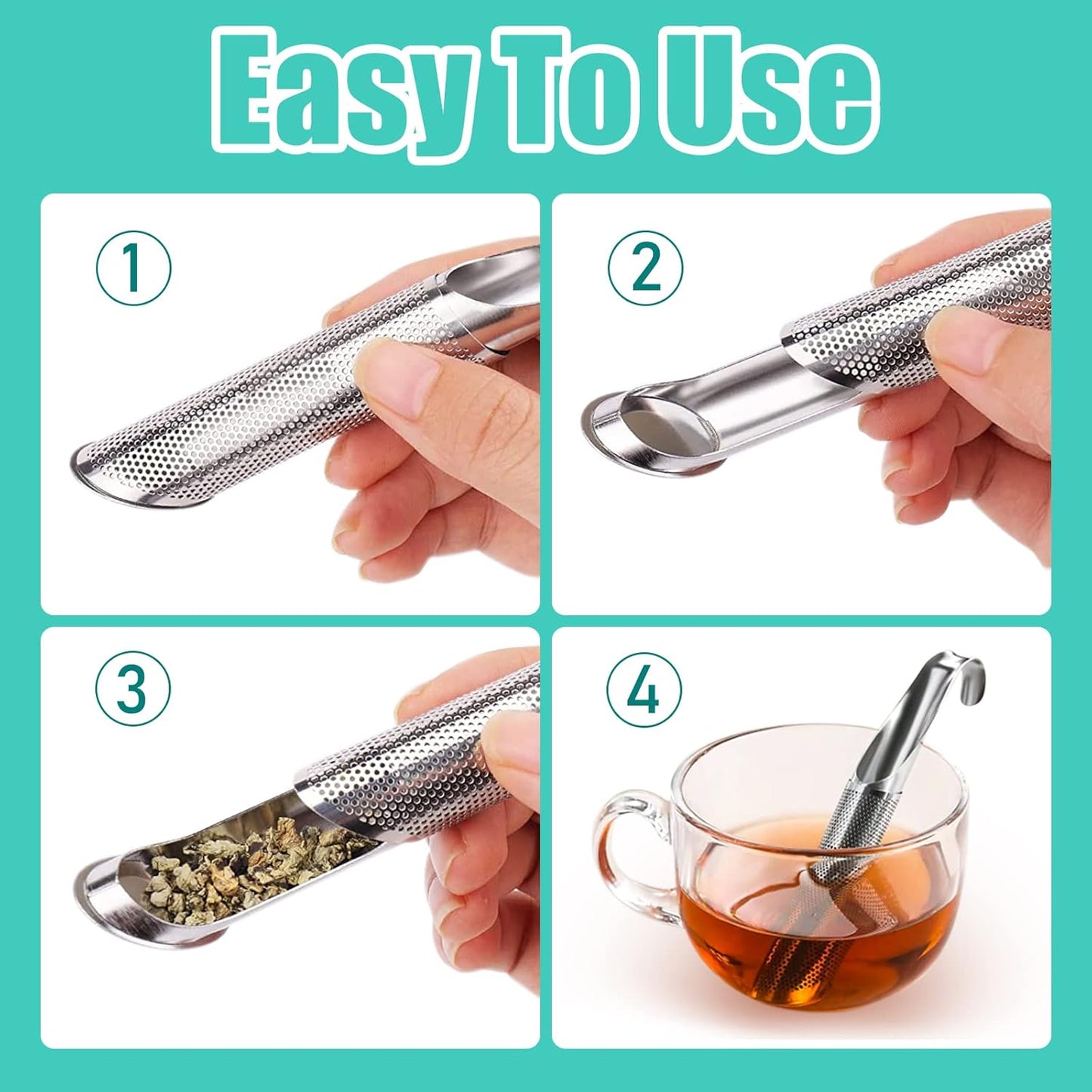 3 Pcs Tea Infuser and 1 Brush, tea diffusers for loose teaTea Infuser for Loose Tea Leaf, Coffee, Spices, Seasonings,Tea Infusers Pen with Hook