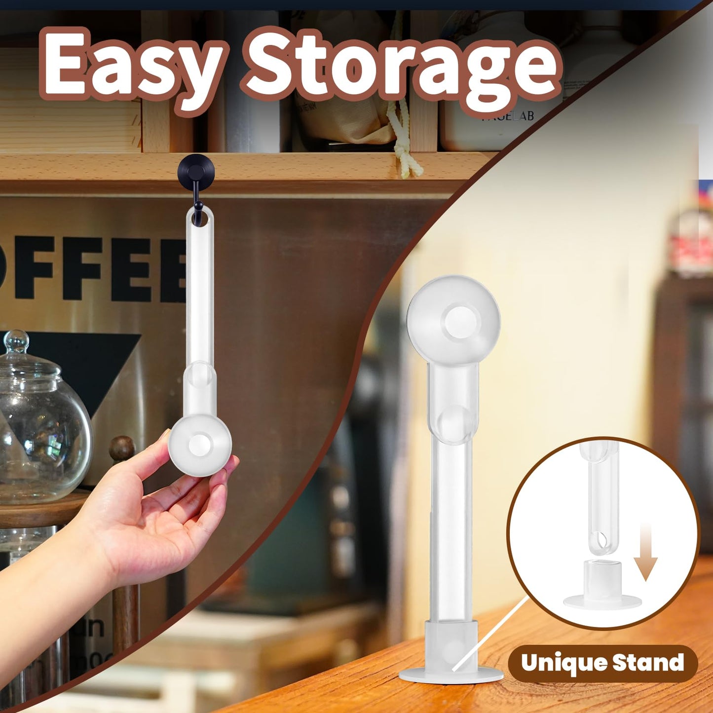 Coffee Scoop with Funnel for Ground Coffee, Protein Powder & Tea, for Reusable K Cup Refiller, 2TBSP Mess-Free, Funnel Design Prevents Spills (Black, 1-Pack)