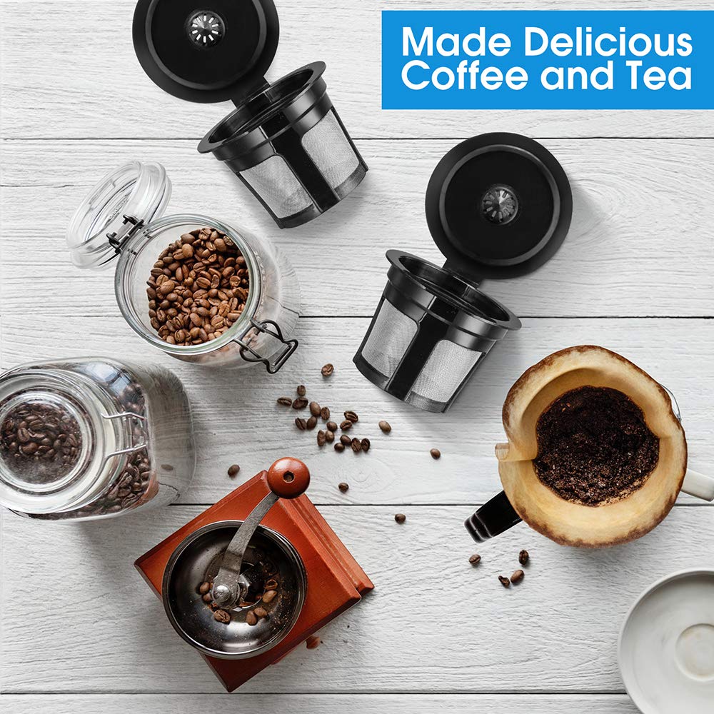 Reusable K Cups, Universal Fit Reusable Coffee Filters with Food Grade Stainless Steel Mesh Eco-Friendly Coffee Pods, for 1.0 and 2.0 Brewers (4)