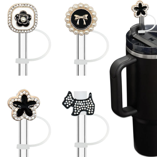 Bling Diamond Straw Cover for Stanley Cup Accessories - Silicone Straw Toppers with Silver Rhinestone fit 9-12mm Straws
