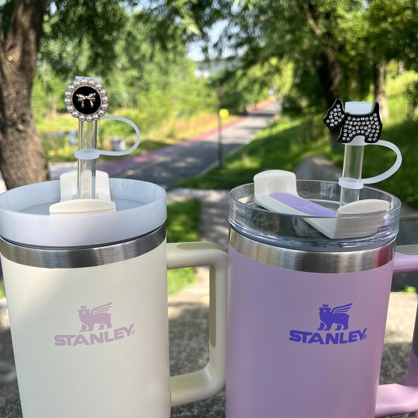 Bling Diamond Straw Cover for Stanley Cup Accessories - Silicone Straw Toppers with Silver Rhinestone fit 9-12mm Straws