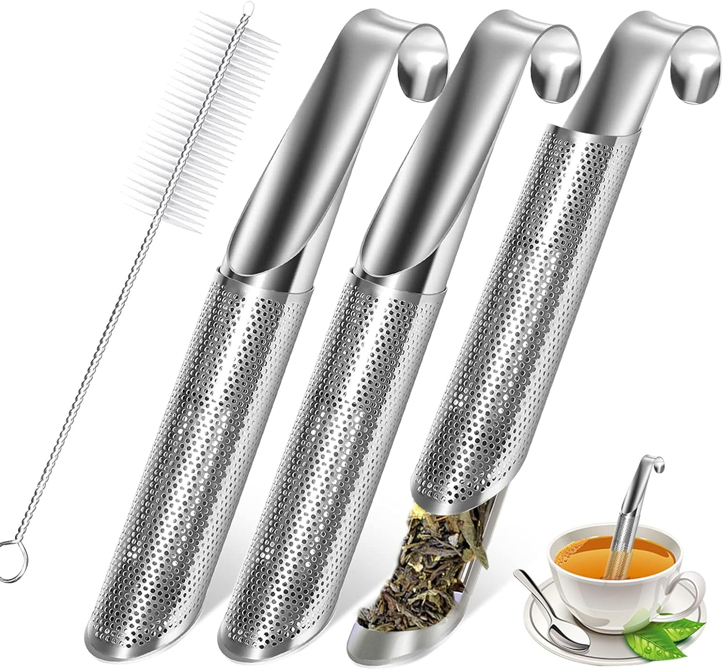 3 Pcs Tea Infuser and 1 Brush, tea diffusers for loose teaTea Infuser for Loose Tea Leaf, Coffee, Spices, Seasonings,Tea Infusers Pen with Hook
