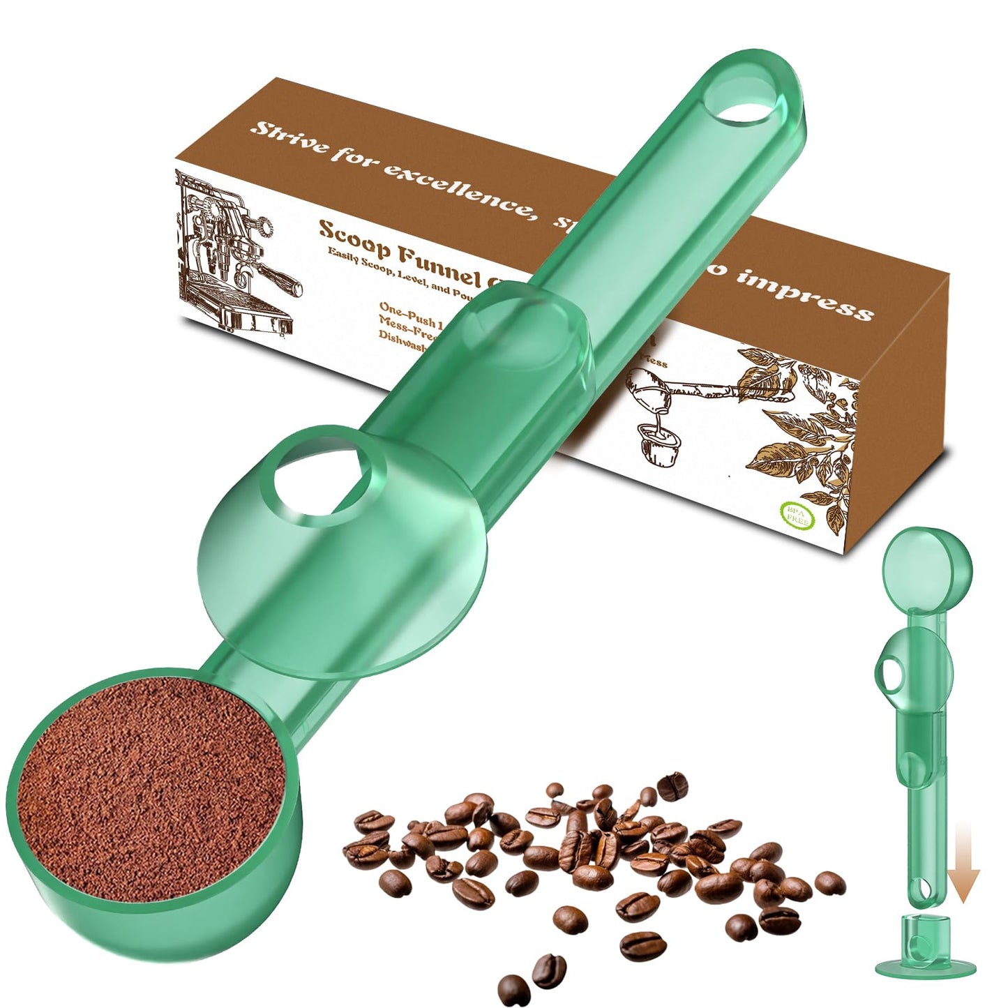 Coffee Scoop with Funnel for Ground Coffee, Protein Powder & Tea, for Reusable K Cup Refiller, 2TBSP Mess-Free, Funnel Design Prevents Spills (Black, 1-Pack)