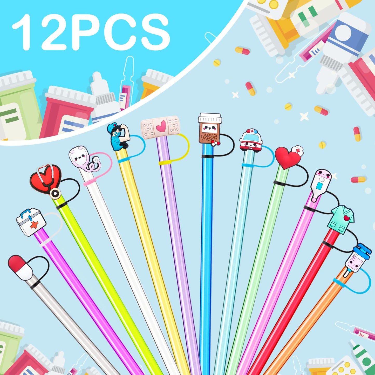 Nurse Straw Covers for Stanley Cup 30&40 Oz Tumbler, Silicone Straw Toppers Fit 10mm Reusable Straws, Nurse Week Appreciation Gifts Bulk