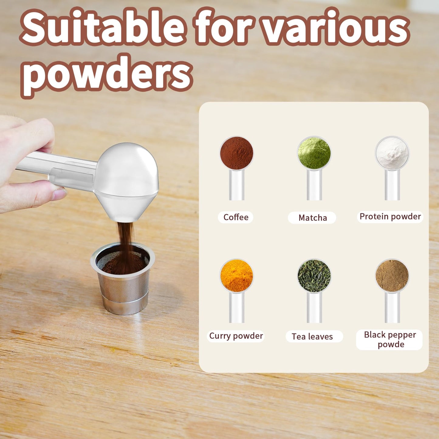 Coffee Scoop with Funnel for Ground Coffee, Protein Powder & Tea, for Reusable K Cup Refiller, 2TBSP Mess-Free, Funnel Design Prevents Spills (Black, 1-Pack)