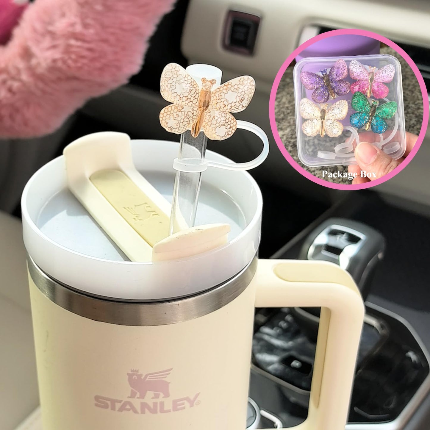 Bling Diamond Straw Cover for Stanley Cup Accessories - Silicone Straw Toppers with Silver Rhinestone fit 9-12mm Straws