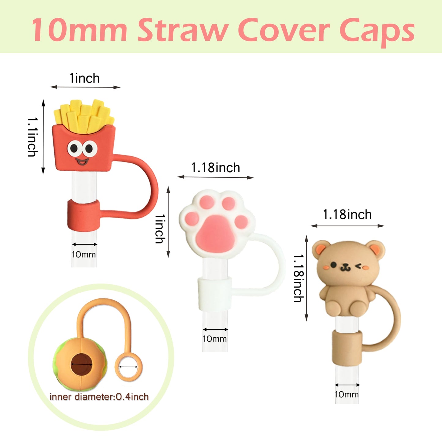 14Pcs Tumbler Straw Covers with Storage Case,10mm 0.4 in Cute Animals Reusable Straw Toppers for 30&40 oz Stanley Cup Accessories,Food Silicone Straws Cover(14 Pcs)