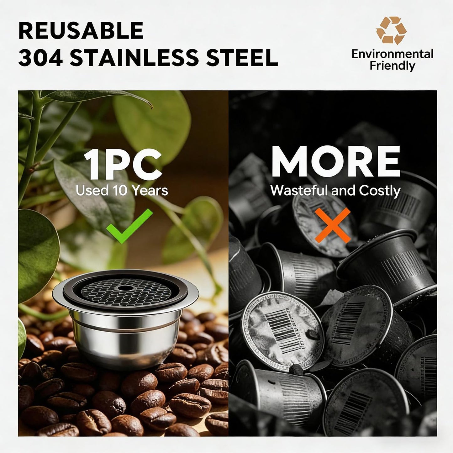 Stainless Steel Reusable Coffee Pods for Nespr*sso V-rtuo - Refillable Capsules Compatible with V-rtuoline PLUS GCA1 and NEXT POP ENV135 Series With 1 Silicone Lid and Tamper (230ML+Tamper)