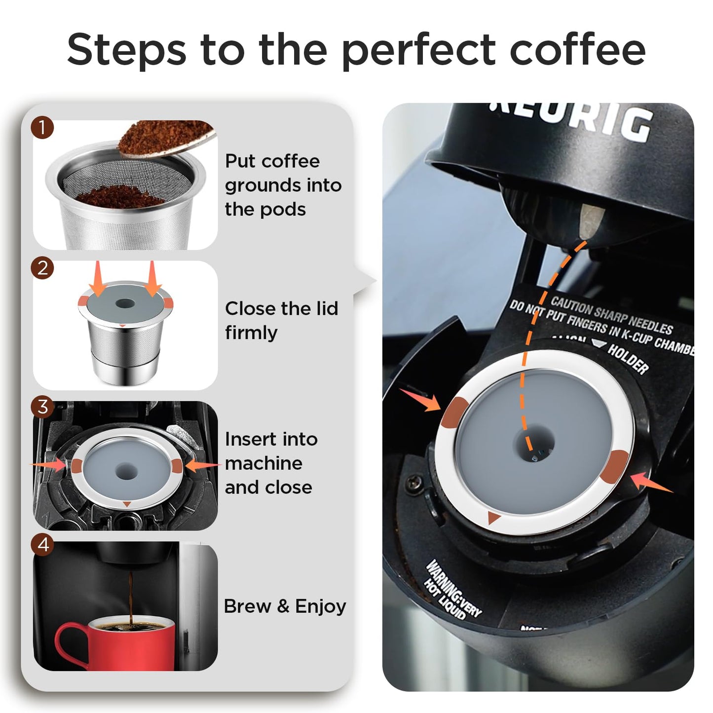 Reusable k Cup Coffee Filters,Universal stainless steel Refillable k Cups Filter Use for Keurig 2.0 and 1.0 Coffee Makers-brewers (3pack)
