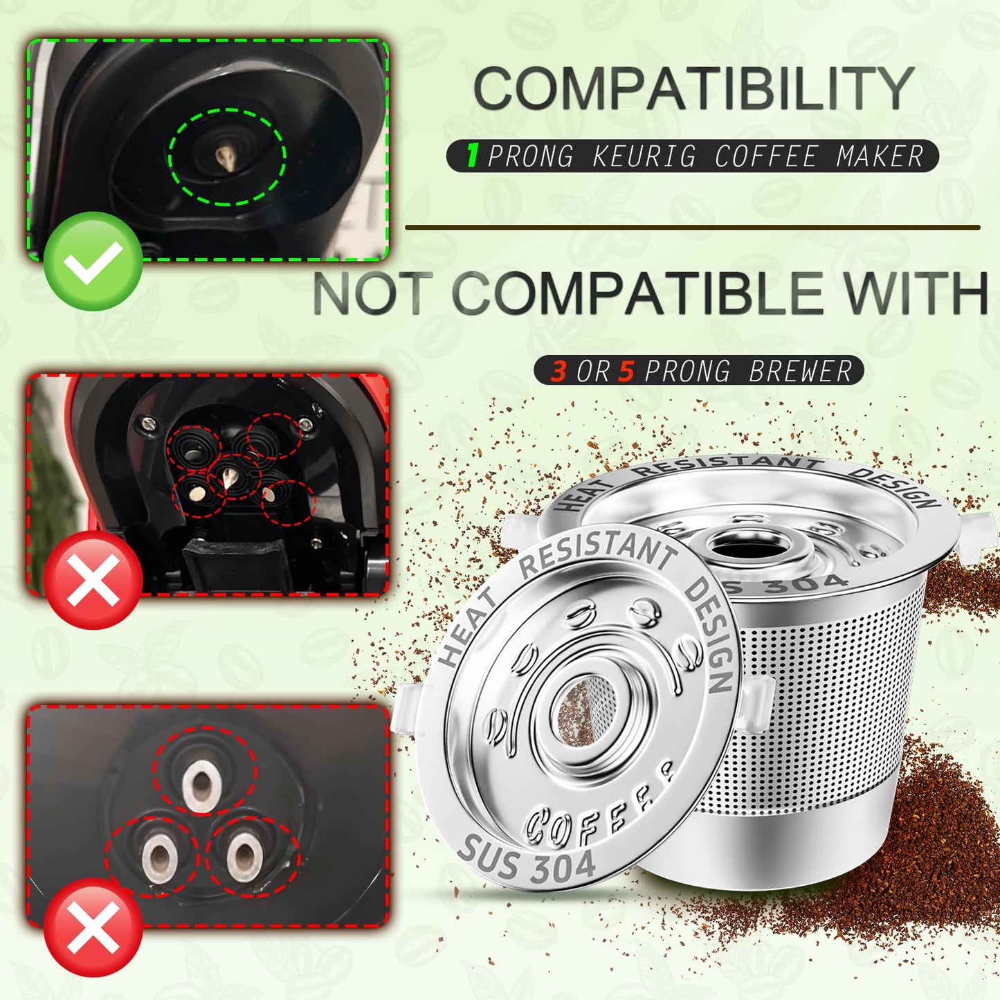 NESSUS 2 Pack Reusable K Cup for Keurig 1.0, Stainless Steel Reusable K Cups for Keurig 1 Prong Coffee Maker K Cup Reusable Coffee Pods with Heat Resistant Handles and Scoop, NO BPA