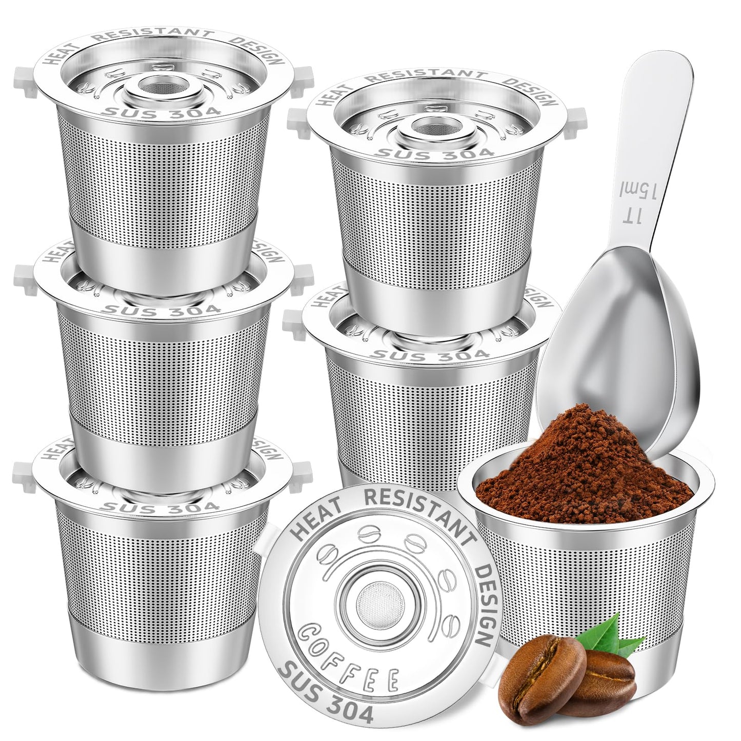 NESSUS 2 Pack Reusable K Cup for Keurig 1.0, Stainless Steel Reusable K Cups for Keurig 1 Prong Coffee Maker K Cup Reusable Coffee Pods with Heat Resistant Handles and Scoop, NO BPA