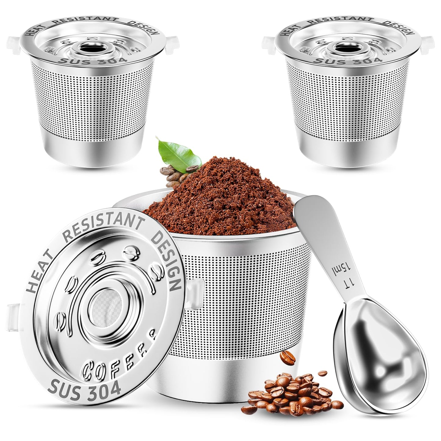 NESSUS 2 Pack Reusable K Cup for Keurig 1.0, Stainless Steel Reusable K Cups for Keurig 1 Prong Coffee Maker K Cup Reusable Coffee Pods with Heat Resistant Handles and Scoop, NO BPA