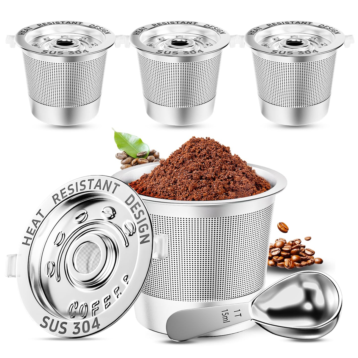NESSUS 2 Pack Reusable K Cup for Keurig 1.0, Stainless Steel Reusable K Cups for Keurig 1 Prong Coffee Maker K Cup Reusable Coffee Pods with Heat Resistant Handles and Scoop, NO BPA