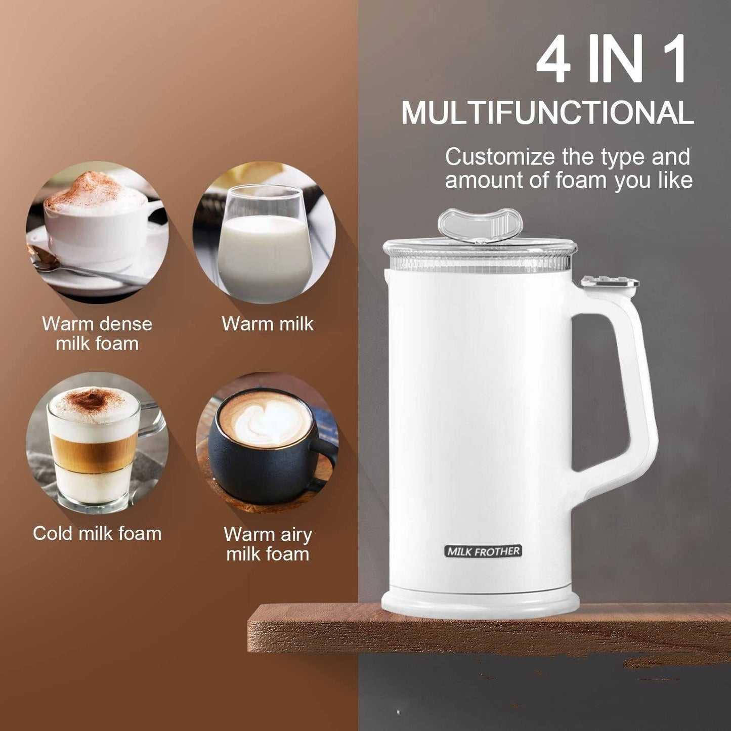 Electric Milk Frother for Coffee & Lattes – Hot & Cold Frothing