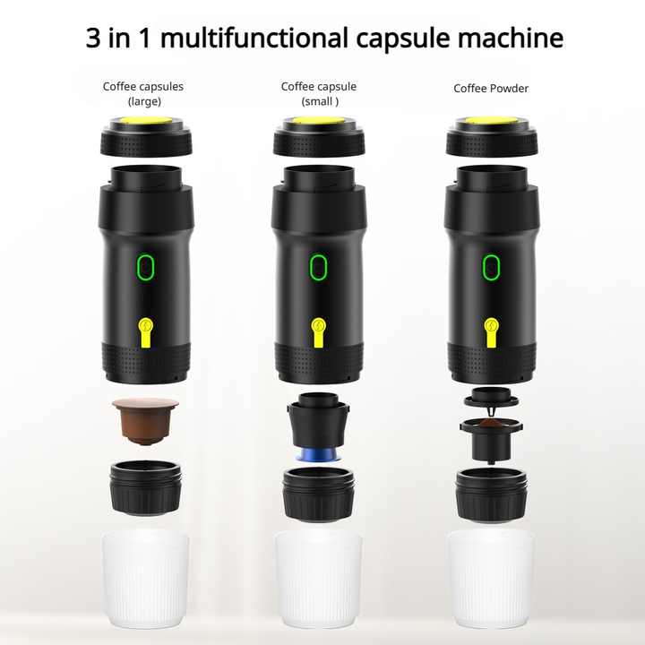 NNEDSZ Black Portable Fully Automatic Espresso Coffee Machine - Universal 3-in-1 Capsule, Coffee Powder & Espresso Maker