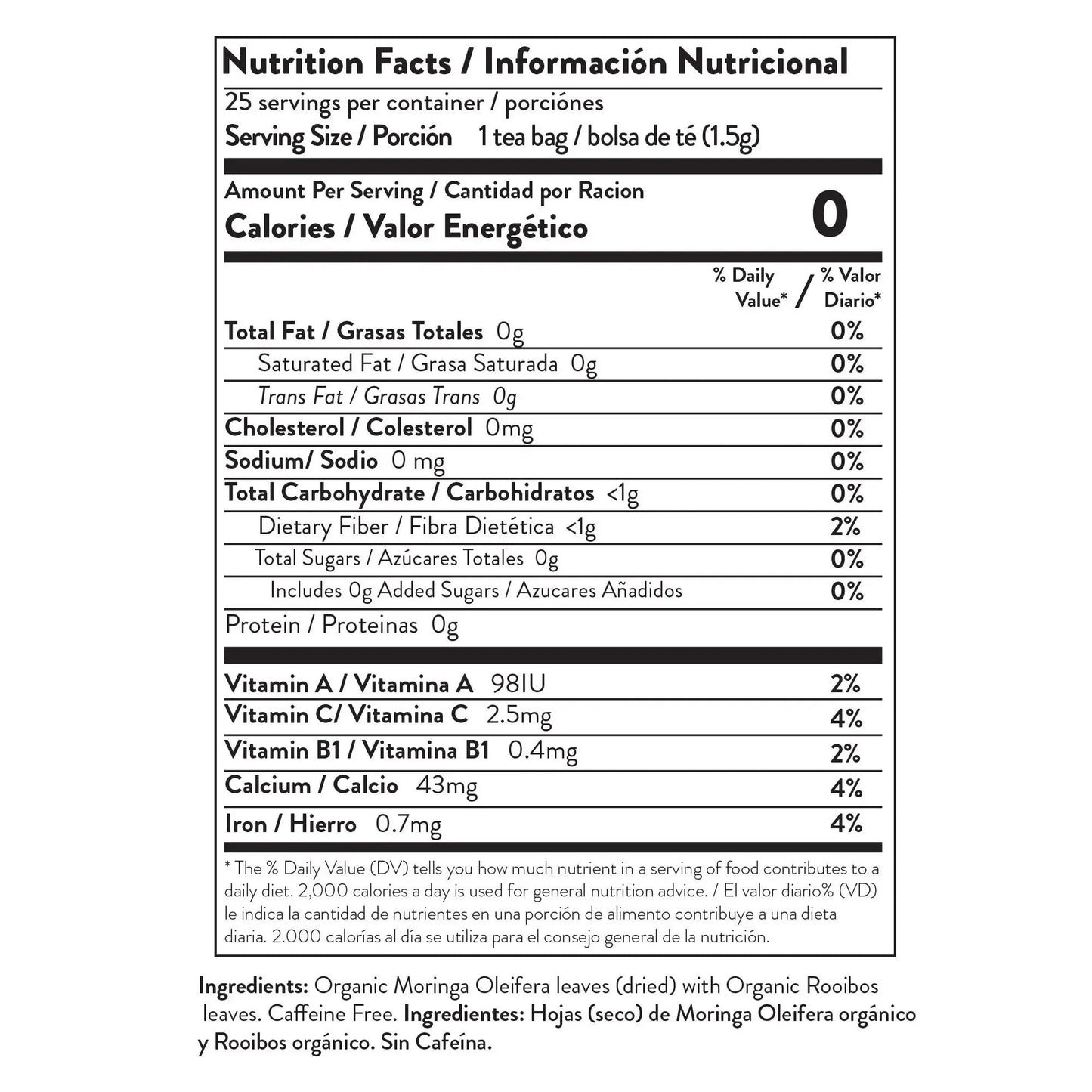 Organic Moringa Tea - Rooibos - Caffeine-Free Herbal Tea